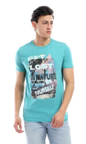 47652 Summer Random Printed Half Sleeves Teal Green T-shirt