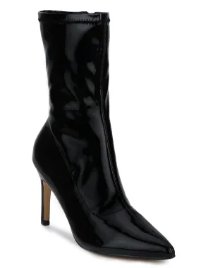 Black Pat Sock Stiletto Ankle Boots