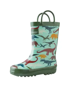 CHILDREN’S RUBBER RAIN BOOTS, EARTHY DINOSAURS