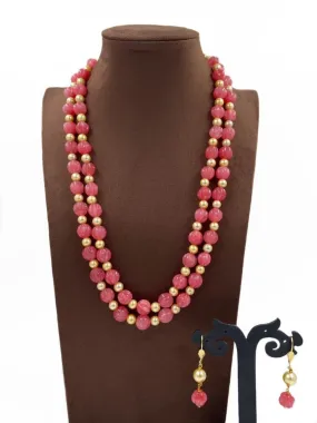 Designer Semi Precious Real Rose Pink Jade Beads Necklace By Gehna Shop