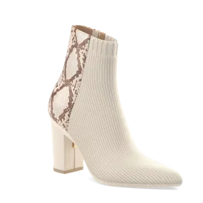 The Bootie - Ivory Snakeskin & Knit 4 Block